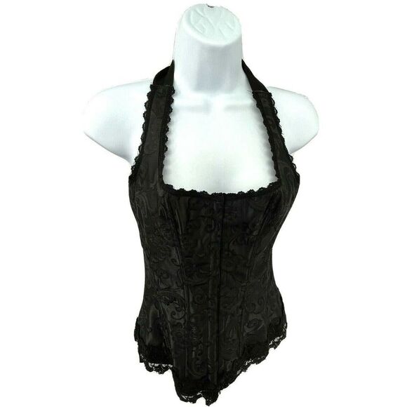 Fredericks of Hollywood Size 34 S M Corset Goth Lolita Black Hook Lace Up Satin - Picture 2 of 15